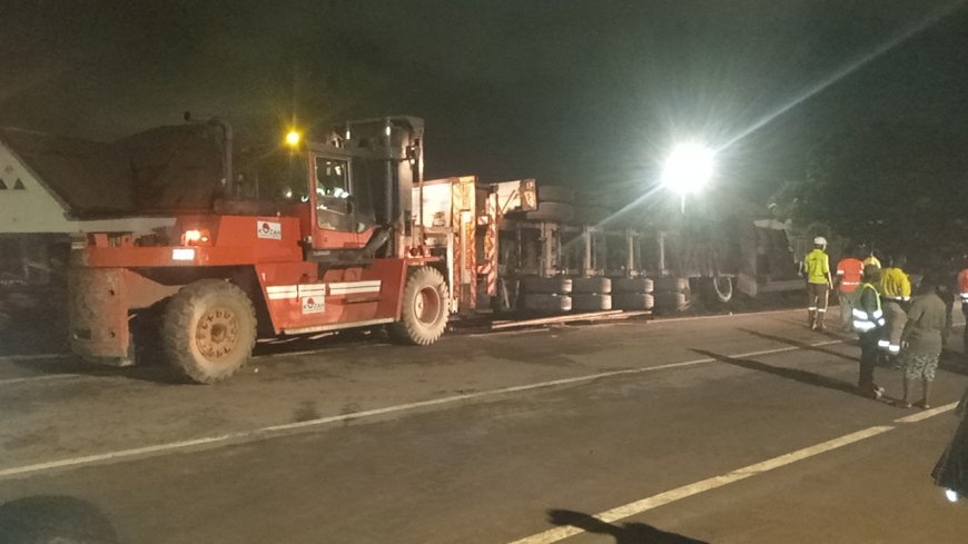 Articulated Truck Loaded with Wood Involved in Accident at Bibiani