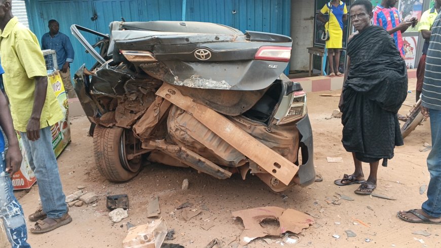 Road Accident at Bibiani Accra Bus Station Leaves Corolla Driver Hospitalised